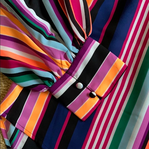 Express balloon sleeve rainbow stripe dress shirt - Picture 3 of 3